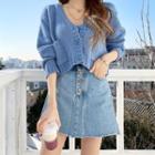 Cropped Set: Dual-pocket Cardigan + Camisole Top