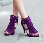 Faux Suede Fringed High Heel Sandals