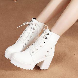Chunky-heel Studded Lace-up Platform Ankle Boots