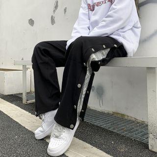 Paisley Print Panel Button-up Loose Fit Pants