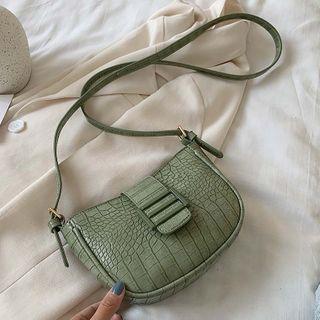 Croc Grain Buckled Saddle Crossbody Bag