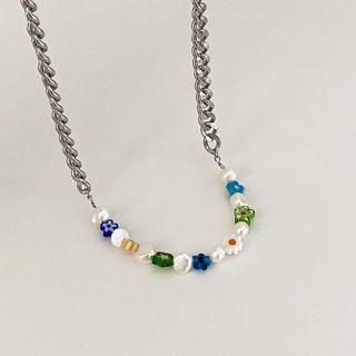 Flower Freshwater Pearl Alloy Necklace 1 Pc - Random Color - One Size