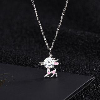925 Sterling Silver Rhinestone Deer Pendant Necklace Ns380 - 925 Silver - Silver - One Size