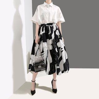 Patterned A-line Midi Skirt Black - One Size