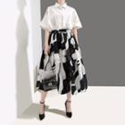 Patterned A-line Midi Skirt Black - One Size