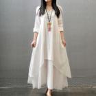 Long-sleeve V-neck Layered Maxi Dress