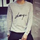 Long Sleeved Striped Lettering Pullover