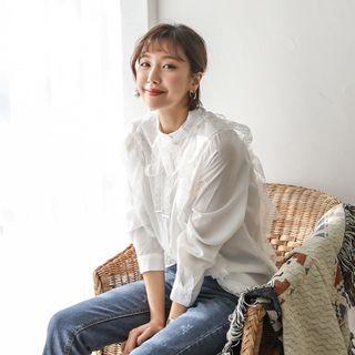 Mock-neck Laced-trim Blouse