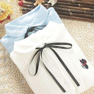 Embroidered Bow Detail Blouse