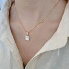 Square Shell Pendant Alloy Necklace E268 - Gold - One Size