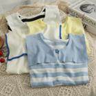 Peter Pan-collar Button-up Crop T-shirt