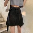 Set: Grommet Belt + Asymmetrical Denim Mini A-line Skirt