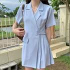 Short-sleeve Asymmetrical Hem Mini Blazer Dress
