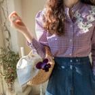 Lace-trim Collared Gingham Blouse