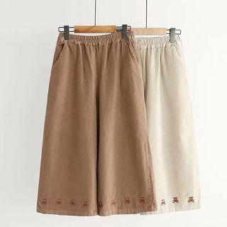 Bear Embroidered Corduroy Wide-leg Pants