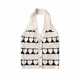 Halter-neck Heart Knit Crop Top