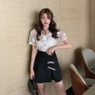 Floral Short-sleeve Blouse / Bow Mini A-line Skort