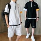 Set: Half-zip Elbow-sleeve Top + Lettering Shorts