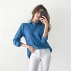 Round-hem Colored Linen Shirt