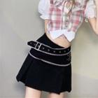 Lace Trim Buckled Mini A-line Skirt