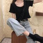 Short-sleeve Cut-out Top Black - One Size
