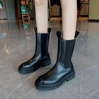 Round-toe Faux-leather Panel Short Boots