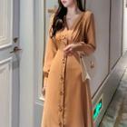 Button-up Long-sleeve A-line Midi Dress