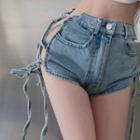 Lace-up Cutout Denim Hot Pants