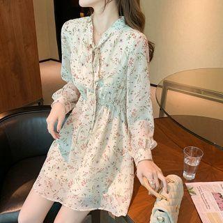 Floral Print Strap Knot Collar Dress
