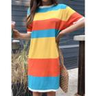 Elbow-sleeve Color-block Dress Multicolor - One Size