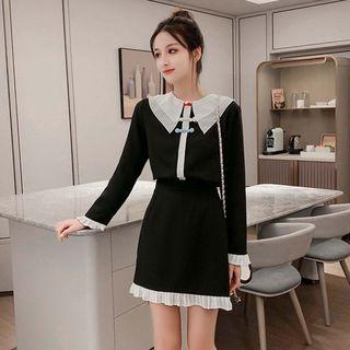 Set: Long-sleeve Collared Top + Skirt