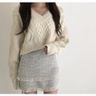 Cable-knit Sweater / Mini Sheath Skirt