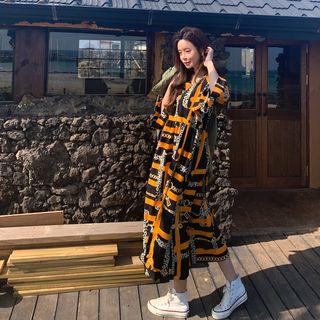Square-neck Scarf-print Long Dress