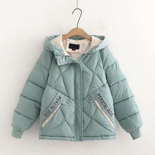 Lettering Print Padding Hood Jacket