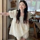 Puff-sleeve Square Neck Lace Flowy Blouse / Shorts