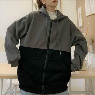 Two Tone Loose-fit Long-sleeve Zip-up Hoodie