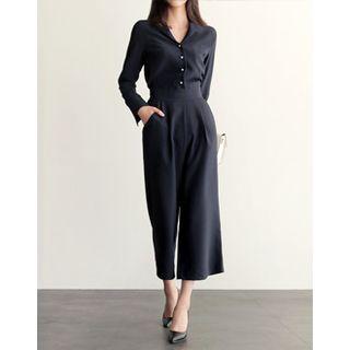 Faux-pearl Detail Notched-lapel Jumpsuit