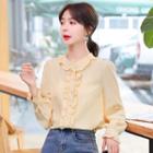 Long-sleeve Buttoned Ruffled Blouse