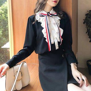 Ruffle-trim Tie-neck Shirt