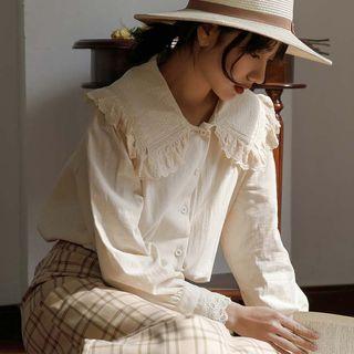 Lace Trim Blouse Beige - One Size