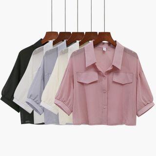 Plain Oversized Button-up Cropped Shirt