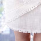 Fringed Linen Blend Mini Pencil Skirt
