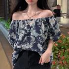 Puff-sleeve Off-shoulder Print Blouse