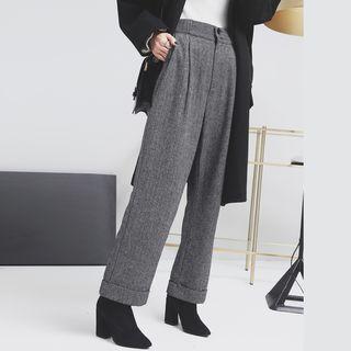 Rolled Straight-fit Herringbone Dress Pants