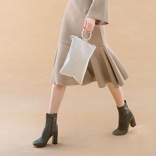 Hoop-handle Faux-suede Clutch