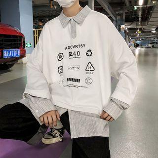 Mock Two-piece Collared Graphic Print Sweatshirt