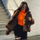 Collared Hidden-button Sherpa-fleece Jacket