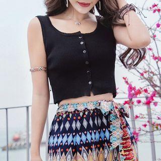 Plain Button-up Crop Knit Tank Top