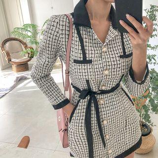 Faux-pearl Button Tweed Mini Coatdress Ivory - One Size