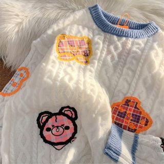 Two Tone Print Knit Sweatshirt